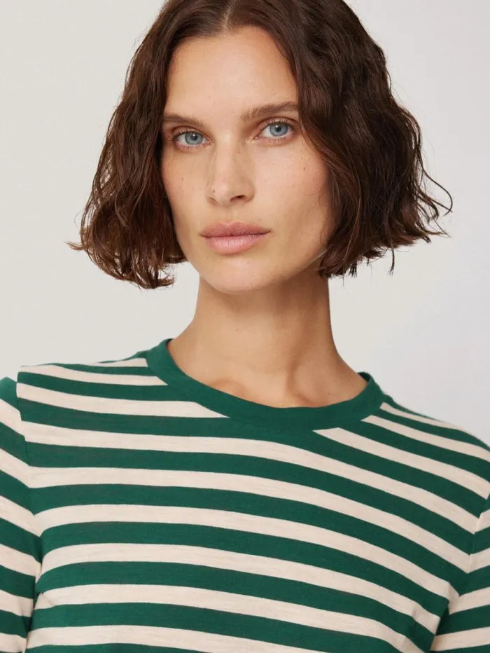 Cotton Slub Stripe Long Sleeve Tee Green Women Jigsaw Pyjamas and Loungewear