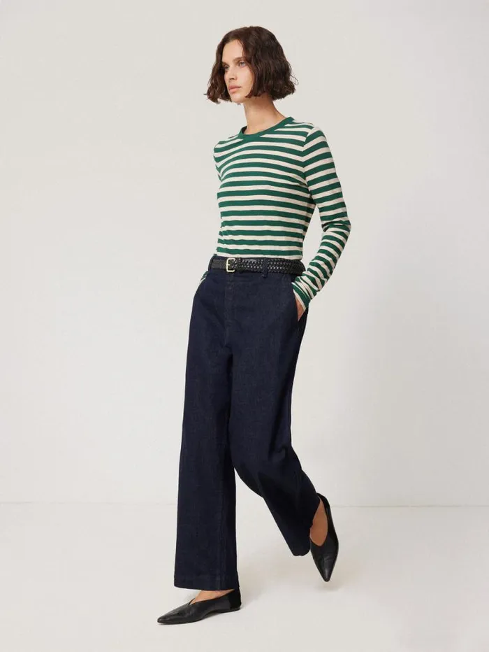 Cotton Slub Stripe Long Sleeve Tee Green Women Jigsaw Pyjamas and Loungewear