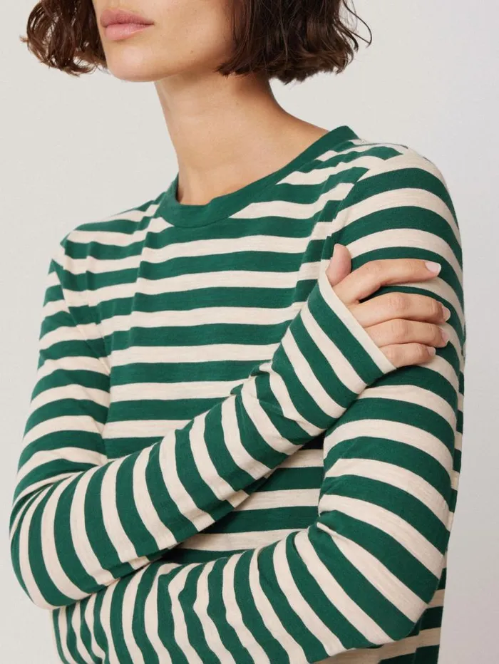 Cotton Slub Stripe Long Sleeve Tee Green Women Jigsaw Pyjamas and Loungewear