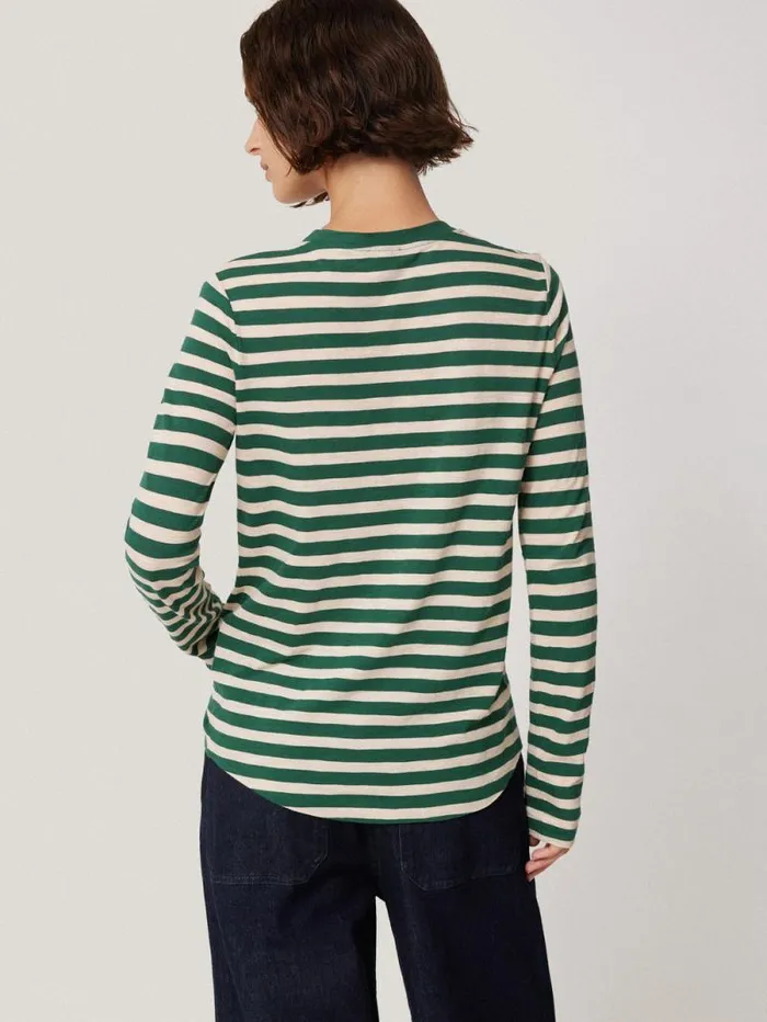 Cotton Slub Stripe Long Sleeve Tee Green Women Jigsaw Pyjamas and Loungewear