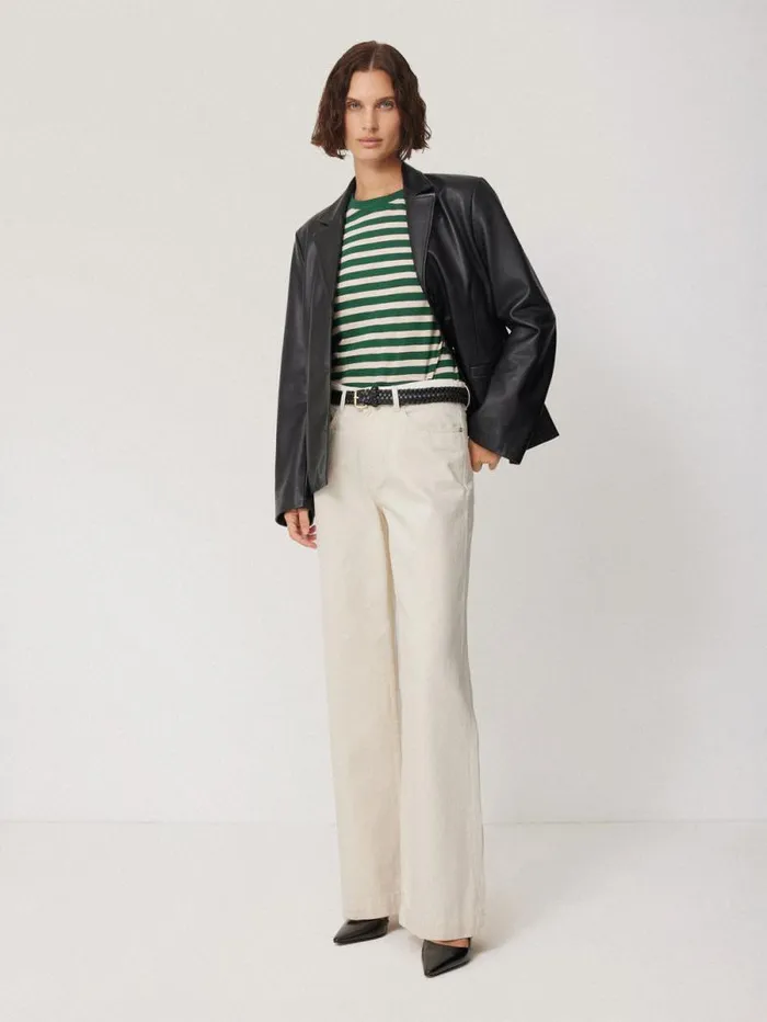Cotton Slub Stripe Long Sleeve Tee Green Women Jigsaw Pyjamas and Loungewear