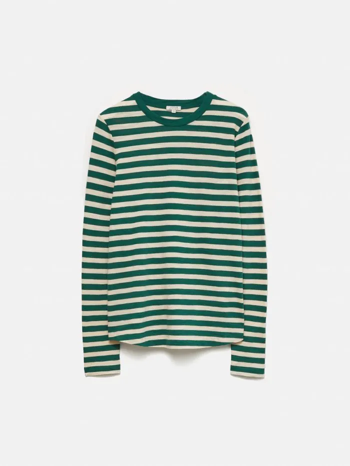 Cotton Slub Stripe Long Sleeve Tee Green Women Jigsaw Pyjamas and Loungewear