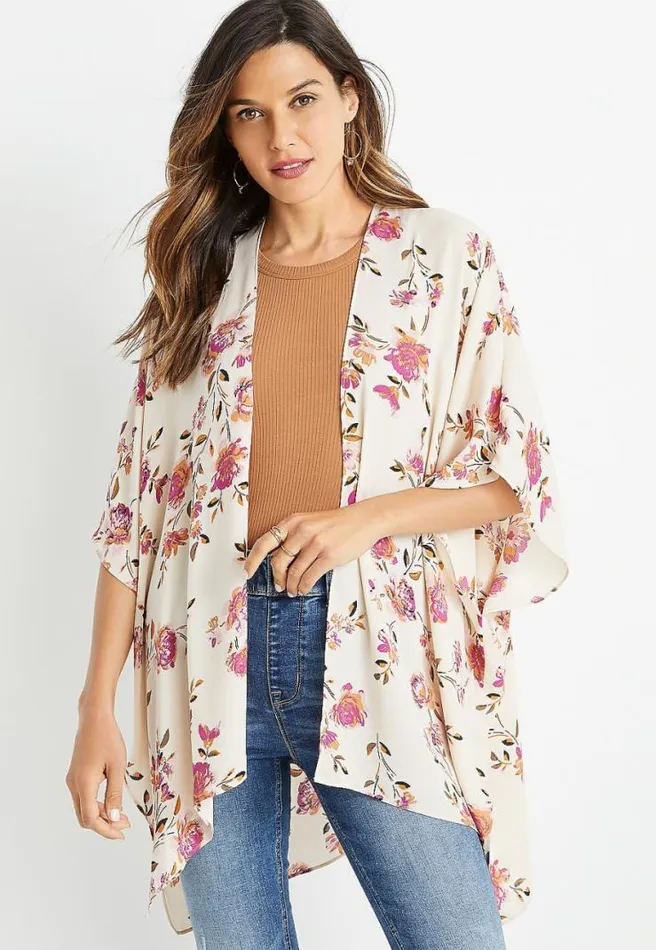 Cream Floral Ruana Women Maurices Tops