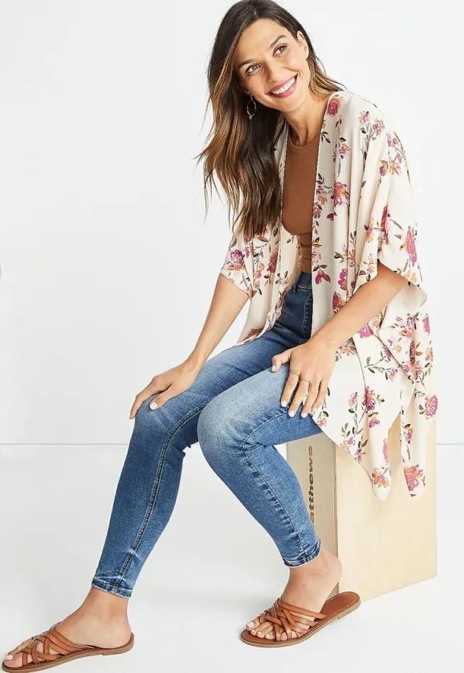 Cream Floral Ruana Women Maurices Tops