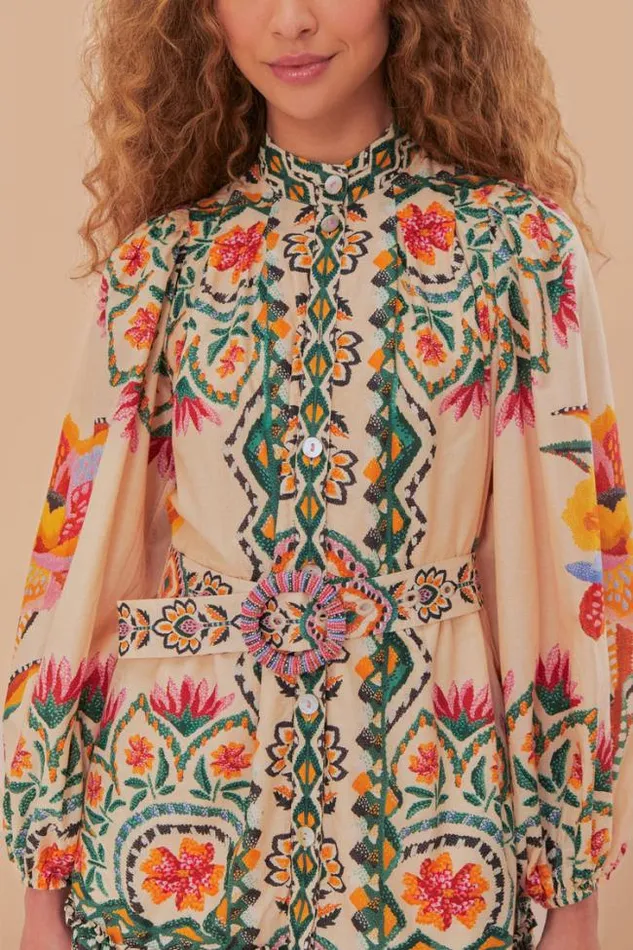 Cream Lucy Floral Tapestry Long Sleeve Mini Dress Women FARM Rio Mini Dresses