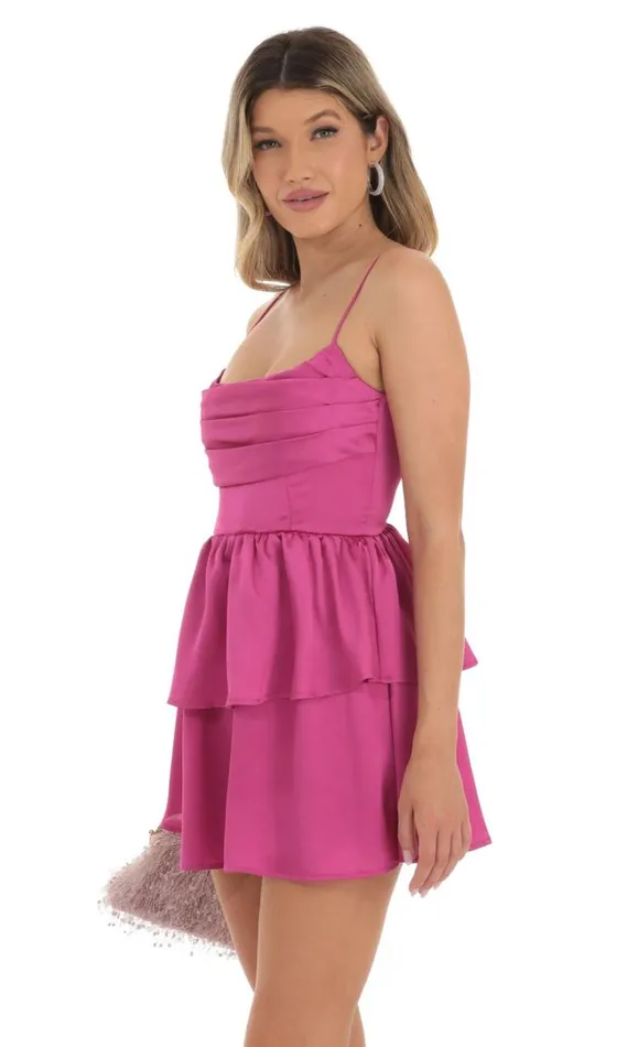 Crepe Ruffle Dress Magenta Women LUCY IN THE SKY Mini Dresses Crepe Ruffle Dress Magenta Women LUCY IN THE SKY Mini Dresses