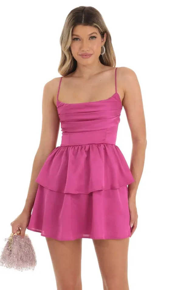 Crepe Ruffle Dress Magenta Women LUCY IN THE SKY Mini Dresses Crepe Ruffle Dress Magenta Women LUCY IN THE SKY Mini Dresses