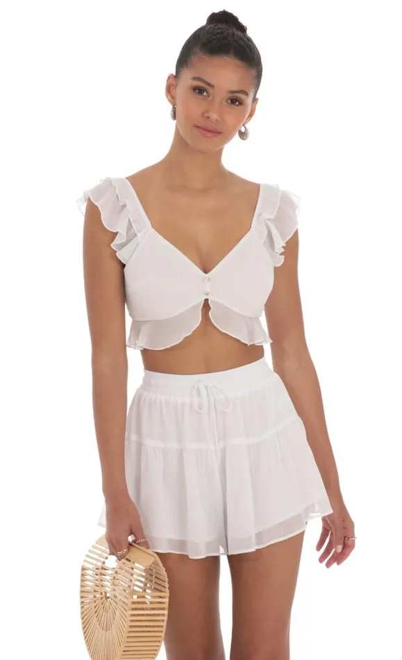 Crinkle Chiffon Set White Women LUCY IN THE SKY Shorts