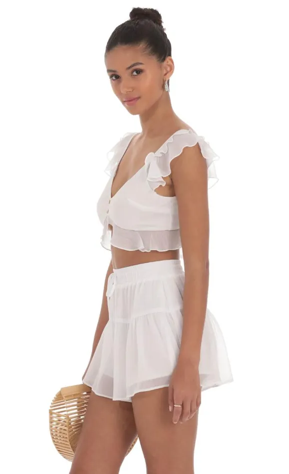 Crinkle Chiffon Set White Women LUCY IN THE SKY Shorts Crinkle Chiffon Set White Women LUCY IN THE SKY Shorts