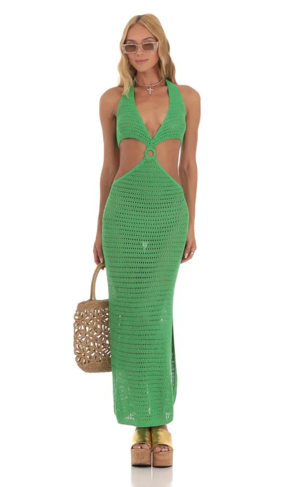 Crochet Cutout Dress Green Women LUCY IN THE SKY Maxi Dresses