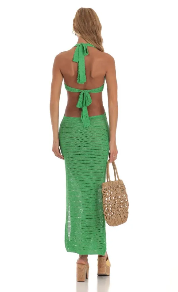 Crochet Cutout Dress Green Women LUCY IN THE SKY Maxi Dresses Crochet Cutout Dress Green Women LUCY IN THE SKY Maxi Dresses