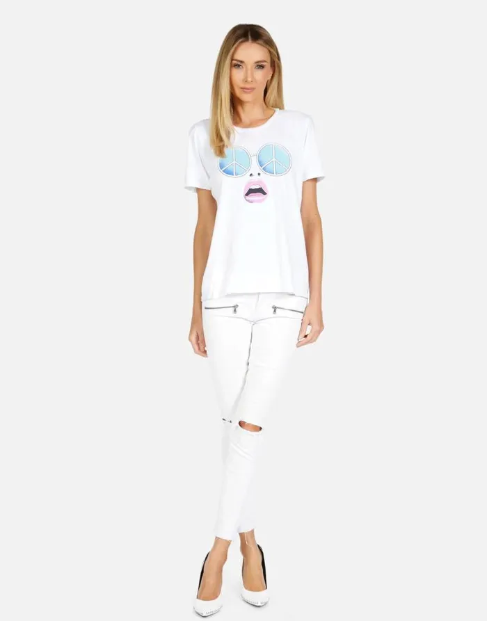 Croft X Retro Peace Face White Women Lauren Moshi Short Sleeve