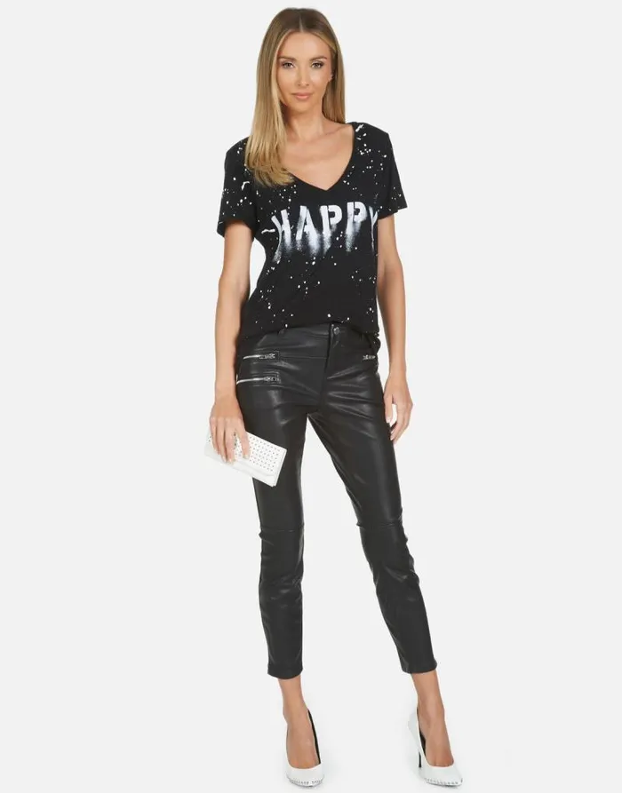 Cruz Airbrush Happy Blackwhite Splatter Women Lauren Moshi Short Sleeve