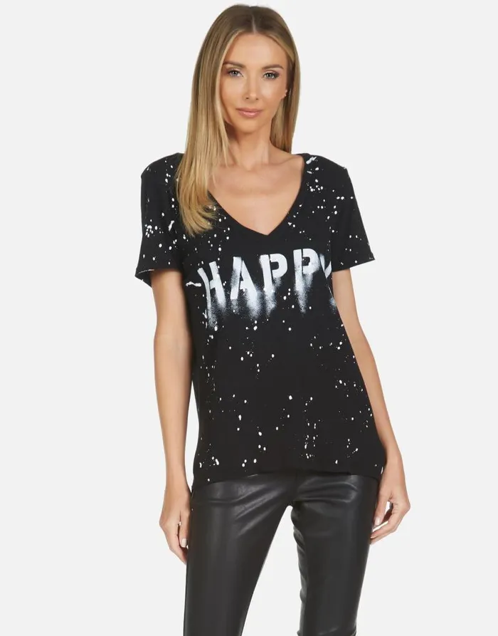 Cruz Airbrush Happy Blackwhite Splatter Women Lauren Moshi Short Sleeve