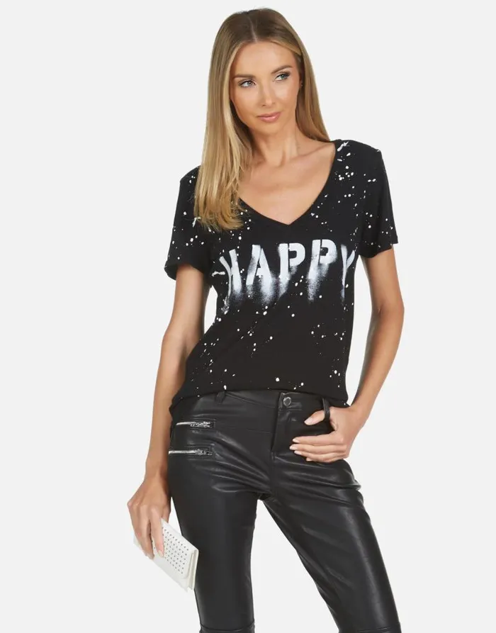 Cruz Airbrush Happy Blackwhite Splatter Women Lauren Moshi Short Sleeve