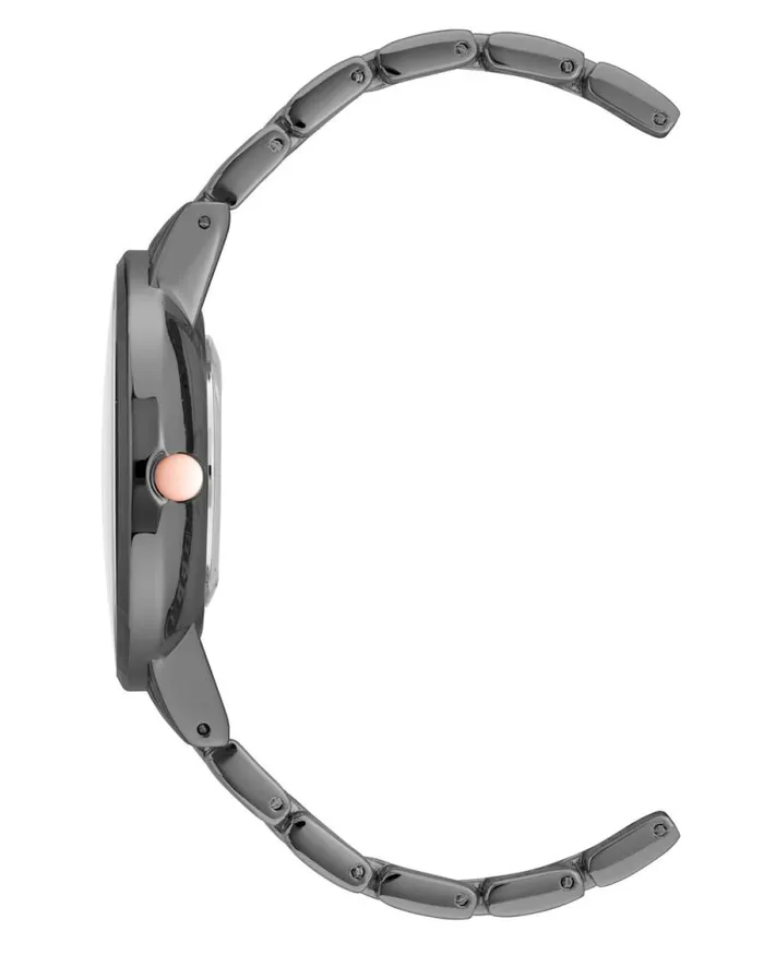 Crystal Accented Bracelet Watch Gunmetal Grey Women Nine West Straps