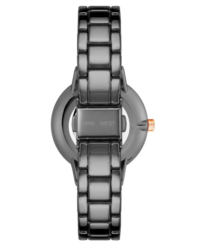 Crystal Accented Bracelet Watch Gunmetal Grey Women Nine West Straps