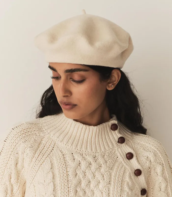 DEN Belts Hats and Gloves Women Georgianna Beret Cream Wool