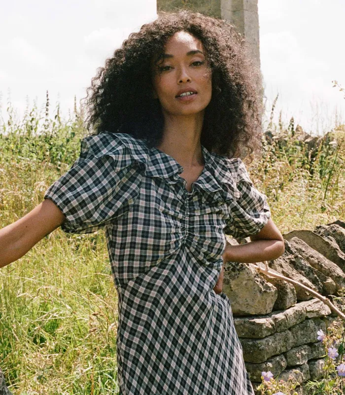 DEN Dresses Women Gwyneira Dress Navy Countryside Plaid