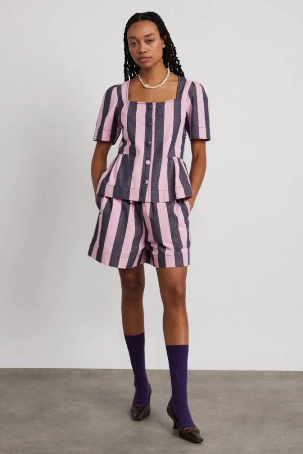 Damson Madder Coords Women Philly Peplum Blouse 8211 Pink Blue Stripe