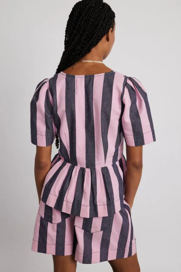 Damson Madder Coords Women Philly Peplum Blouse 8211 Pink Blue Stripe