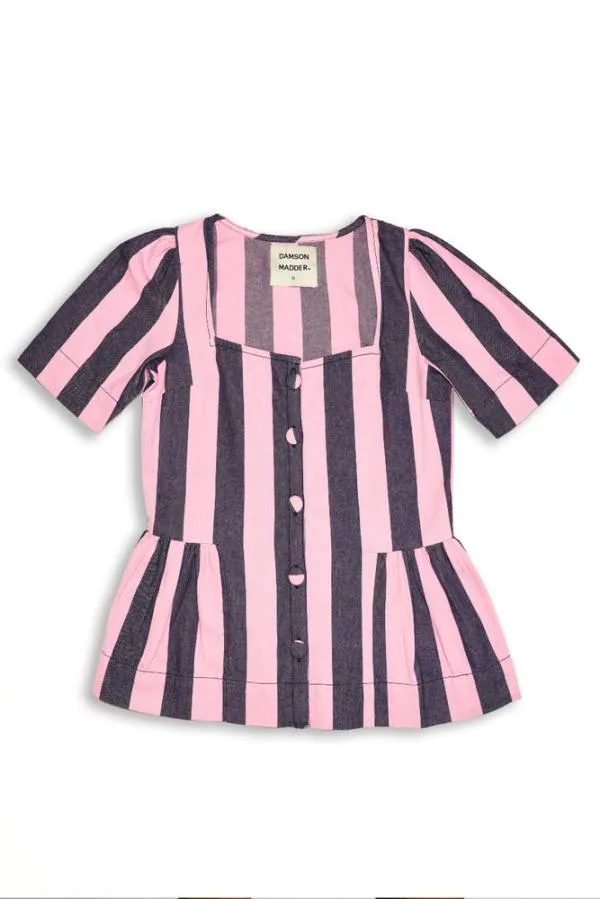 Damson Madder Coords Women Philly Peplum Blouse 8211 Pink Blue Stripe