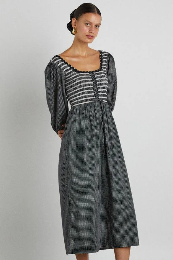 Damson Madder Dresses Women Hermione Shirred Midi Dress 8211 Pin Dot