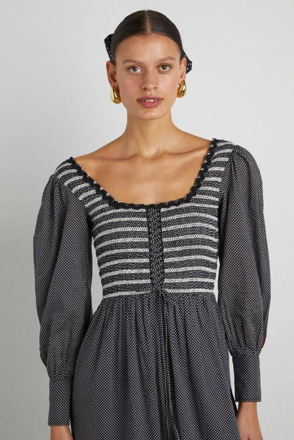 Damson Madder Dresses Women Hermione Shirred Midi Dress 8211 Pin Dot