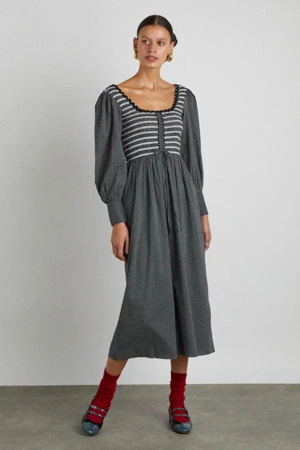 Damson Madder Dresses Women Hermione Shirred Midi Dress 8211 Pin Dot
