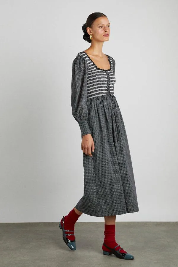 Damson Madder Dresses Women Hermione Shirred Midi Dress 8211 Pin Dot