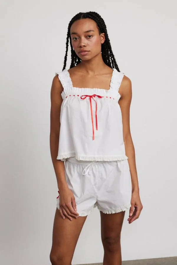 Damson Madder Nightwear Women Pauline Ruffle Nightwear Set White