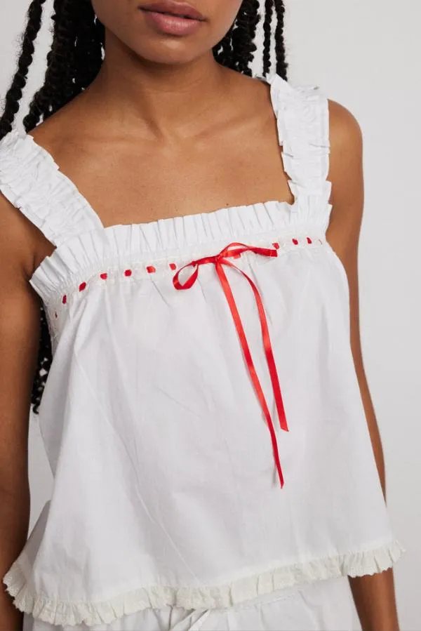 Damson Madder Nightwear Women Pauline Ruffle Nightwear Set White