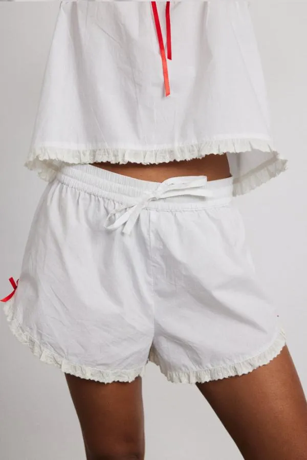 Damson Madder Nightwear Women Pauline Ruffle Nightwear Set White