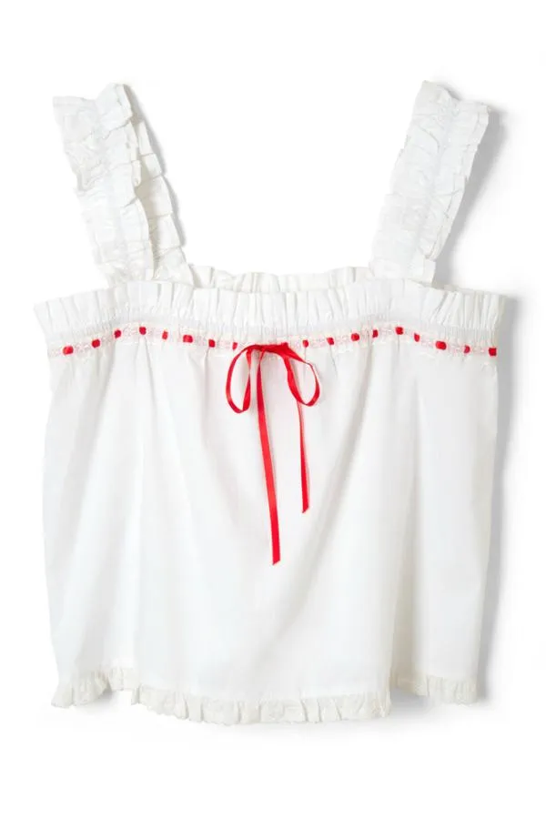 Damson Madder Nightwear Women Pauline Ruffle Nightwear Set White