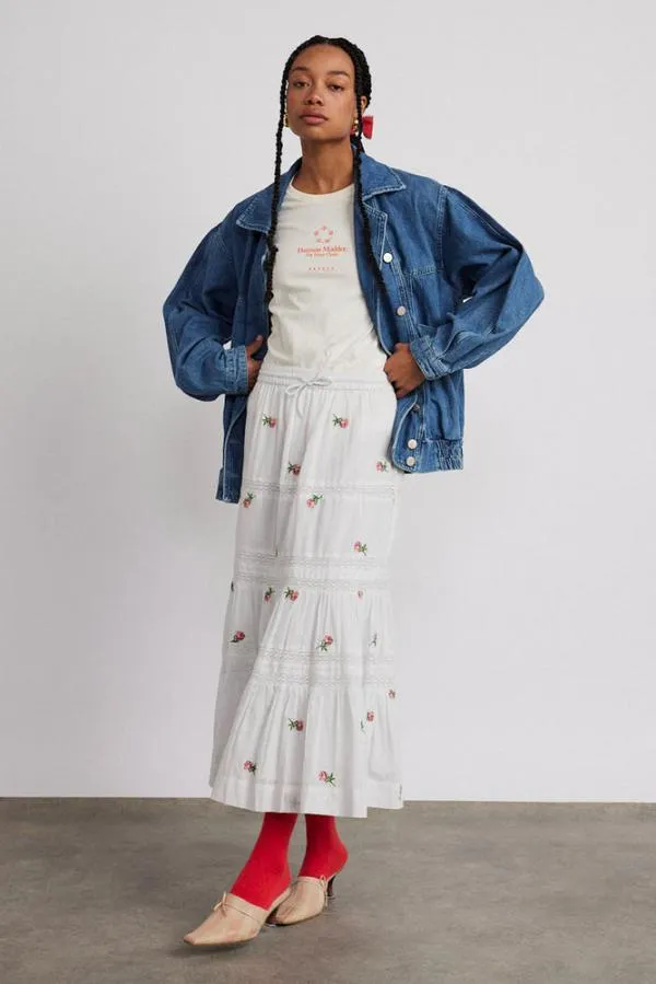 Damson Madder Skirts Women Eden Lace Midi Skirt 8211 Rose Embroidery