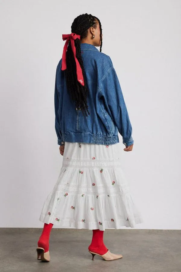 Damson Madder Skirts Women Eden Lace Midi Skirt 8211 Rose Embroidery