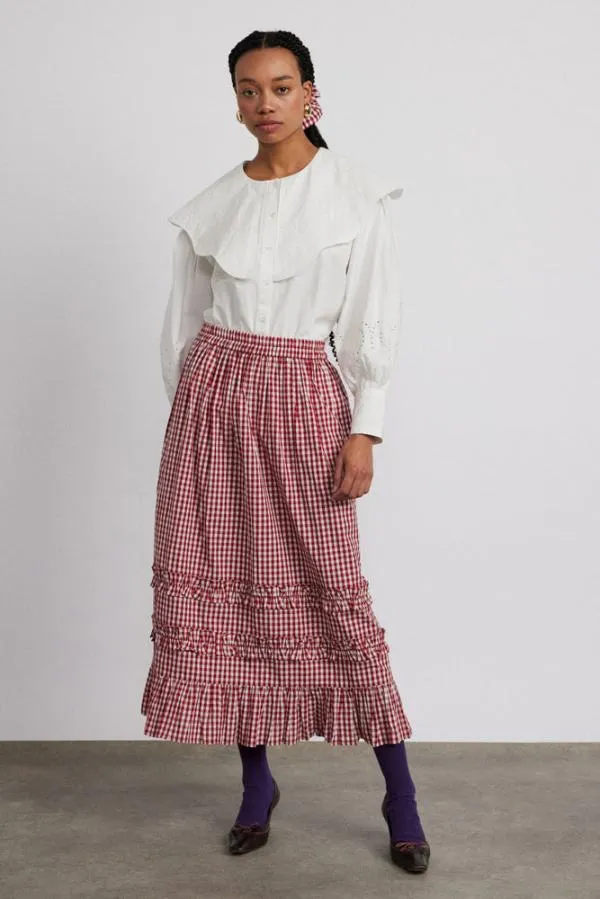 Damson Madder Skirts Women Rina Ruffle Skirt 8211 Red Gingham