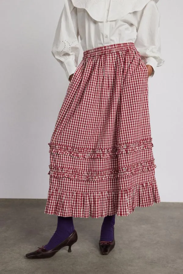 Damson Madder Skirts Women Rina Ruffle Skirt 8211 Red Gingham