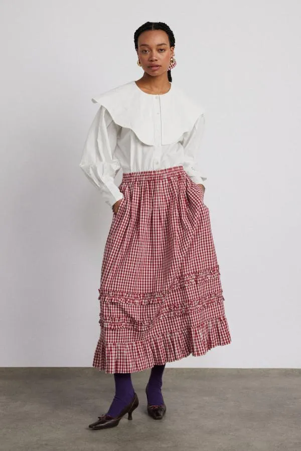 Damson Madder Skirts Women Rina Ruffle Skirt 8211 Red Gingham