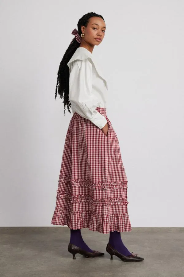 Damson Madder Skirts Women Rina Ruffle Skirt 8211 Red Gingham