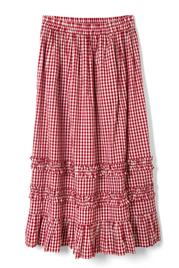 Damson Madder Skirts Women Rina Ruffle Skirt 8211 Red Gingham