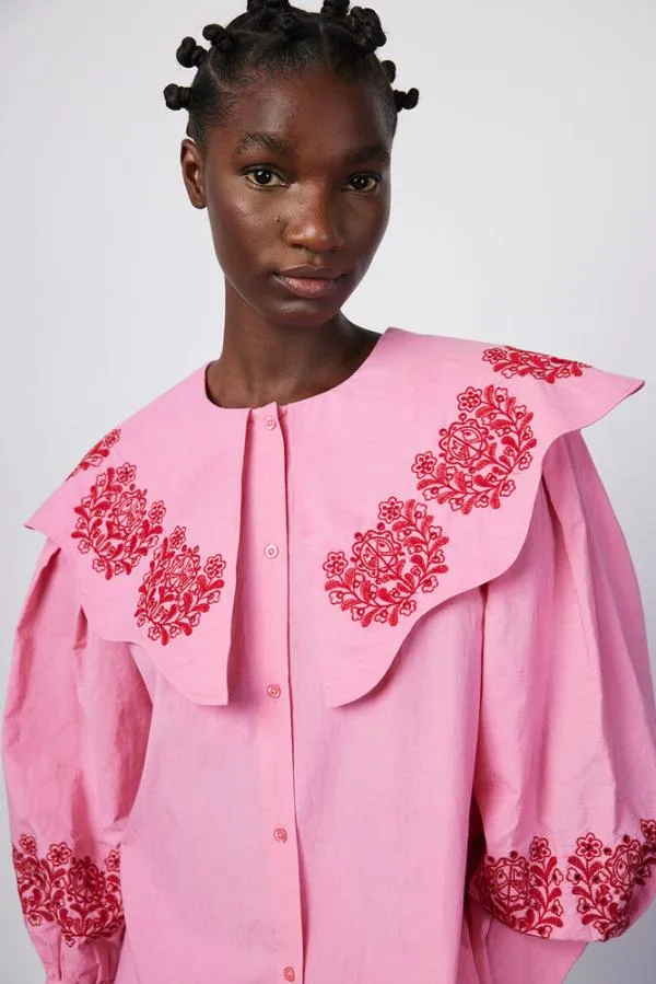 Damson Madder Tops Women Romeo Organic Cotton Broderie Blouse 8211 Pink
