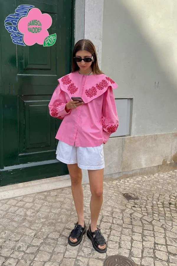 Damson Madder Tops Women Romeo Organic Cotton Broderie Blouse 8211 Pink Damson Madder Tops Women Romeo Organic Cotton Broderie Blouse 8211 Pink
