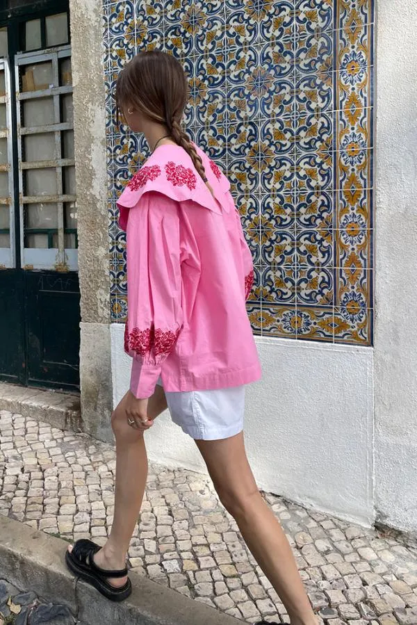 Damson Madder Tops Women Romeo Organic Cotton Broderie Blouse 8211 Pink Damson Madder Tops Women Romeo Organic Cotton Broderie Blouse 8211 Pink