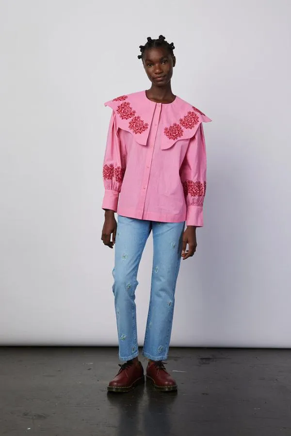 Damson Madder Tops Women Romeo Organic Cotton Broderie Blouse 8211 Pink Damson Madder Tops Women Romeo Organic Cotton Broderie Blouse 8211 Pink