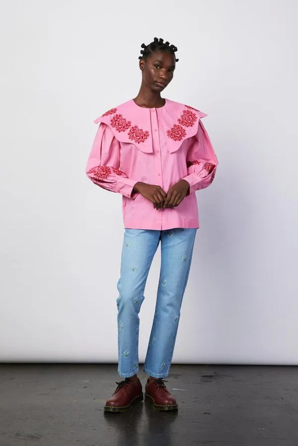 Damson Madder Tops Women Romeo Organic Cotton Broderie Blouse 8211 Pink Damson Madder Tops Women Romeo Organic Cotton Broderie Blouse 8211 Pink