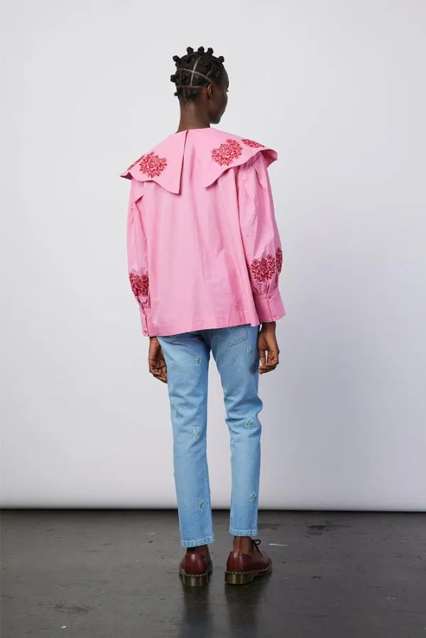 Damson Madder Tops Women Romeo Organic Cotton Broderie Blouse 8211 Pink Damson Madder Tops Women Romeo Organic Cotton Broderie Blouse 8211 Pink