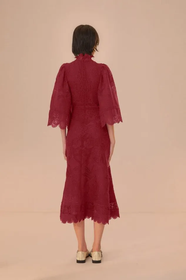 Dark Magenta Guipire CutOut Midi Dress Women FARM Rio Midi Dresses