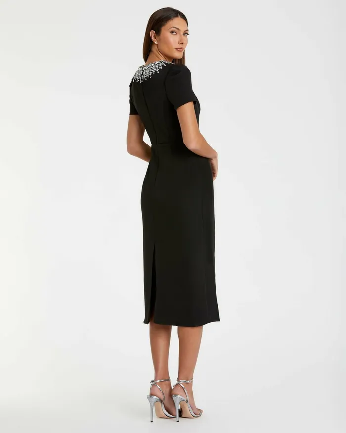 Daytime Dresses Rhinestone Neckline Column Dress Black 8211 Mac Duggal Women