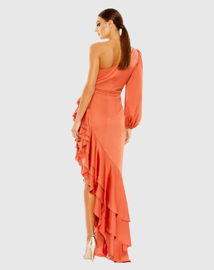 Daytime Dresses Women Mac Duggal One Sleeve Cut Out Asymmetrical Ruffled Gown Cobalt